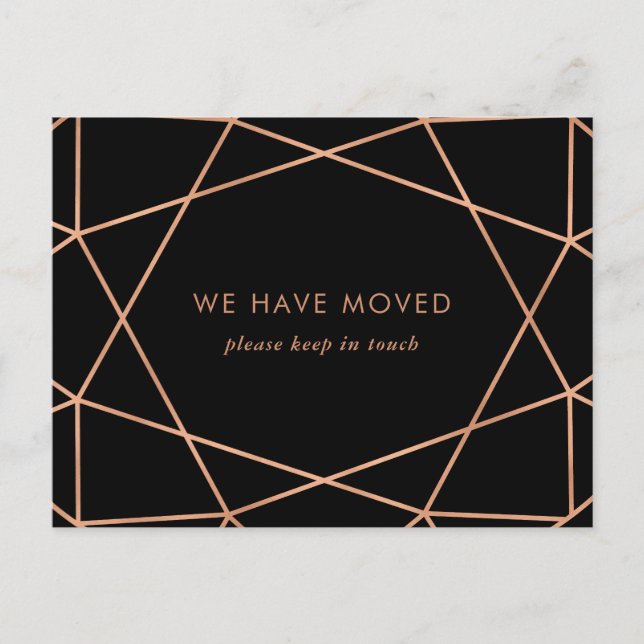 Black and Rose Gold Geometric Change of Address Postcard (Front)