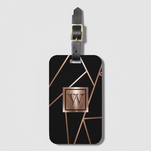Black and Rose Gold Geometric Luggage Tag (Front Vertical)