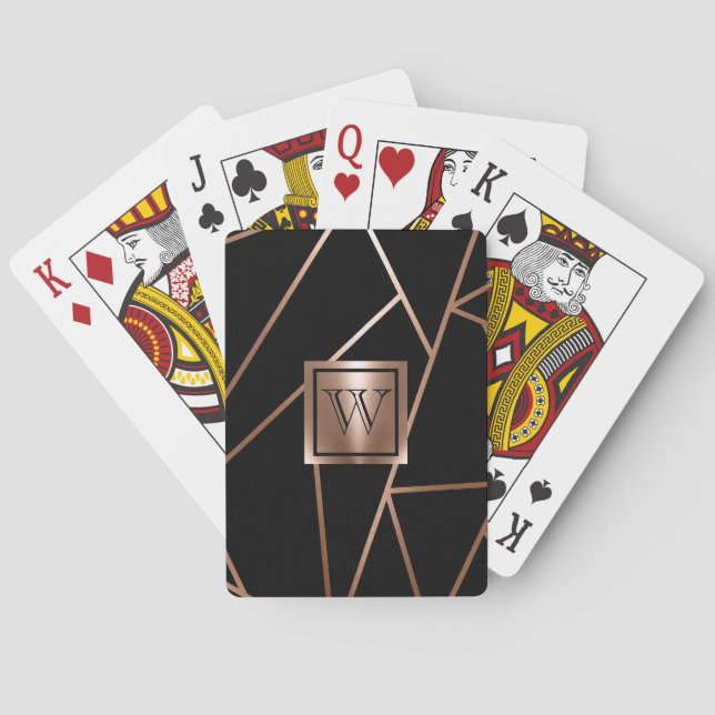 Black and Rose Gold Geometric Playing Cards (Back)
