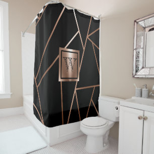 Black and Rose Gold Geometric Shower Curtain