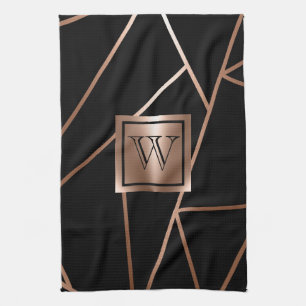 Black and Rose Gold Geometric Tea Towel