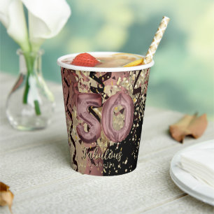 Black and Rose Gold Glitter 50th Birthday Paper Cups