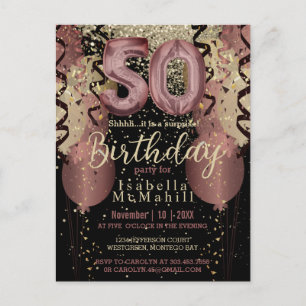 Black and Rose Gold Glitter 50th Birthday Postcard