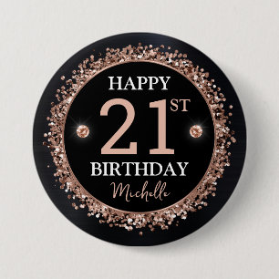 Black and Rose Gold Glitter Confetti Birthday 7.5 Cm Round Badge