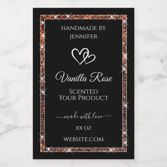 Black and Rose Gold Glitter Frame Product Labels (Single Label)