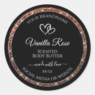 Black and Rose Gold Glitter Frame Product Labels