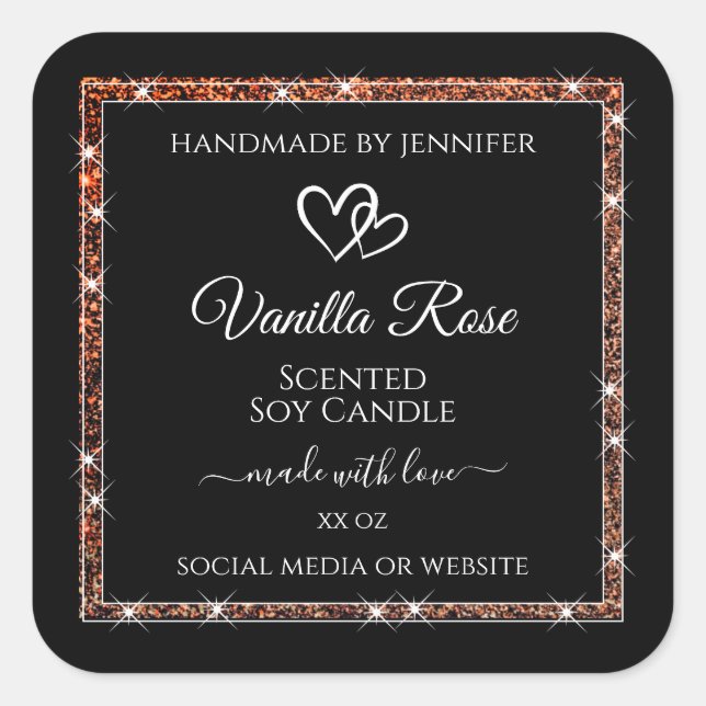 Black and Rose Gold Glitter Frame Product Labels (Front)