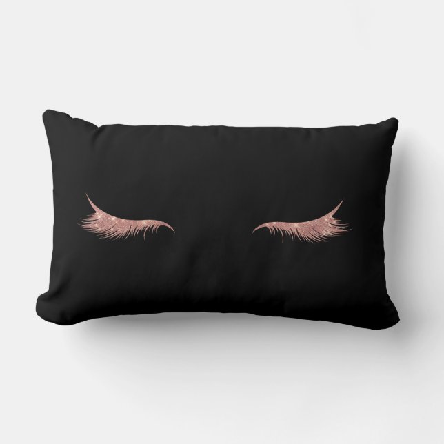 black and rose gold glitter lashes pillow (Front)