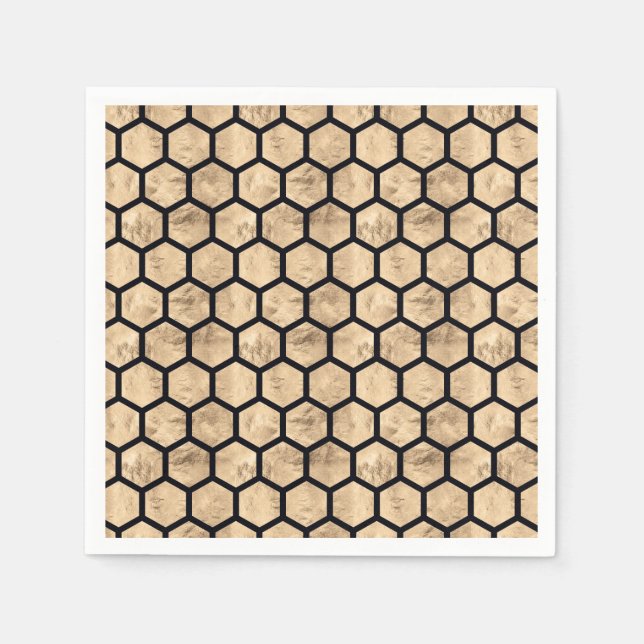 Black and rose gold honeycomb graphic pattern  napkin (Front)