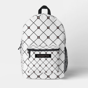 Black and Rose Gold in a White Background Diamond Printed Backpack