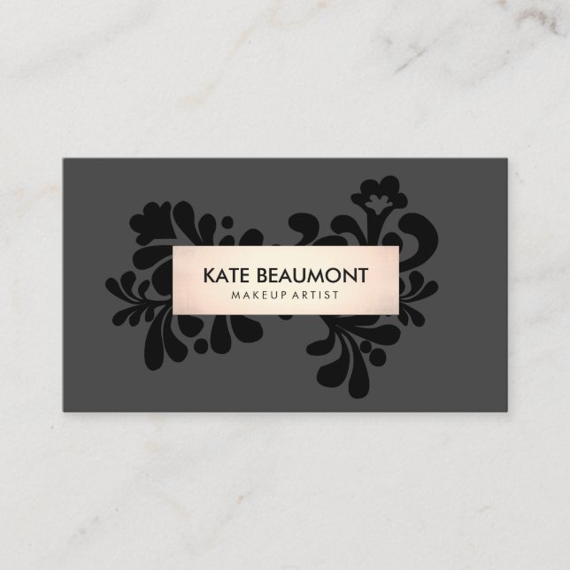 Black and Rose Gold Makeup Artist and Hair Salon Business Card (Front)