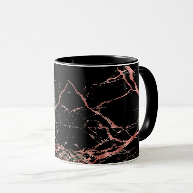 Black and Rose Gold Marble Coffee Mug (Front Right)