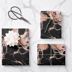 Black and Rose Gold Marble Wrapping Paper Sheet