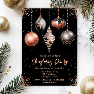 Black and Rose Gold Ornaments Christmas Party Invitation