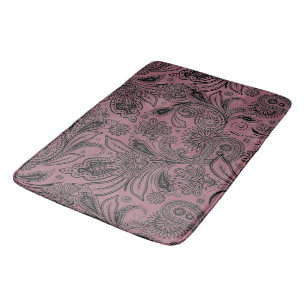 Black and rose gold paisley bath mat