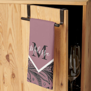 Black and rose gold paisley kitchen towel