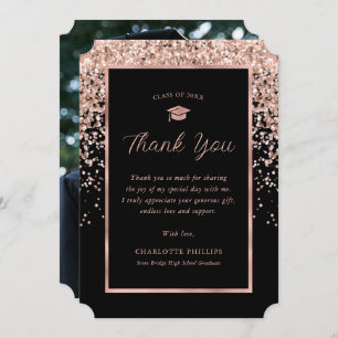 Black and Rose Gold Photo Graduation Thank You Card
