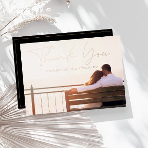 Black and Rose Gold Photo Wedding Thank You Card