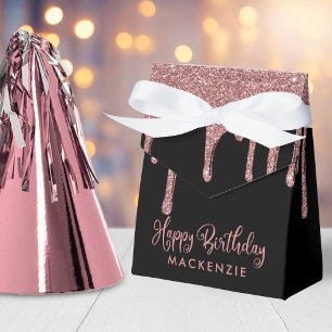 Black and Rose Gold Sparkle Glitter Drips Birthday Favour Box