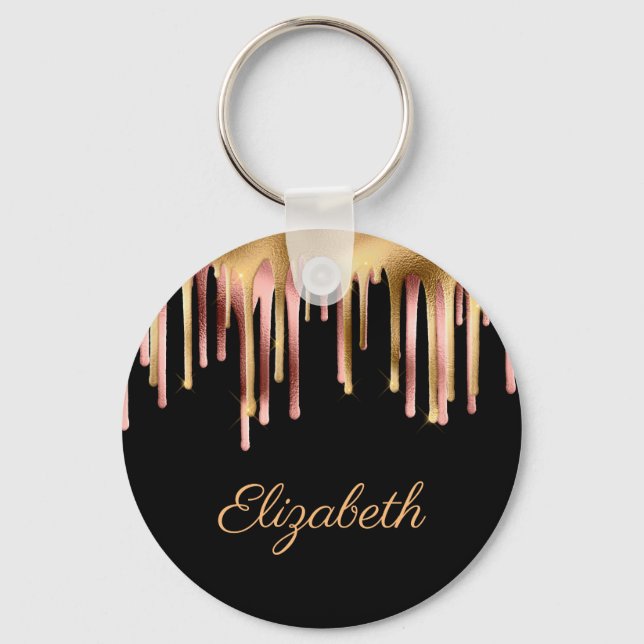 black and rose gold sparkling foil keychain (Front)