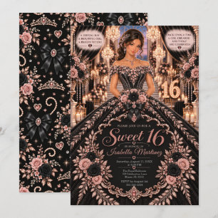 Black and Rose Gold Sweet 16 Celebration Invitation