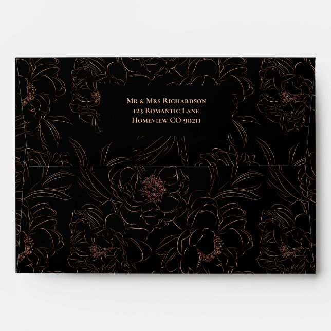 Black and Rose Gold Wedding Envelope (Back (Top Flap))