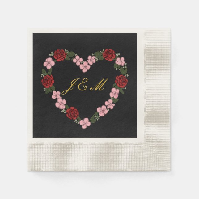 Black and Rose Gold Wedding Napkin (Front)