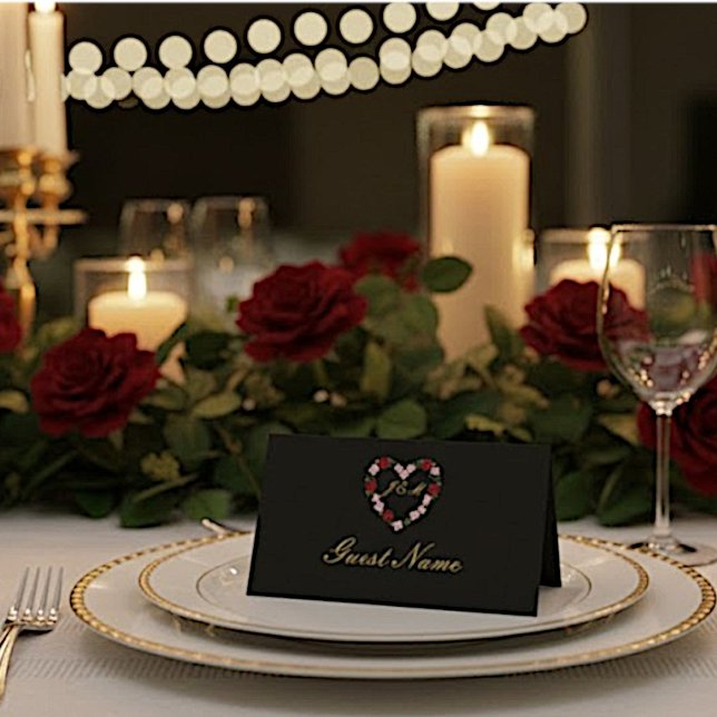 black and rose gold wedding place card (Creator Uploaded)