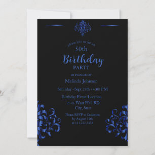 Black and Royal Blue Foil 50th Birthday Invitation