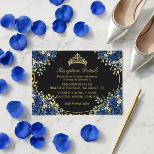 Black and Royal Blue Roses Golden Quinceañera  Enclosure Card