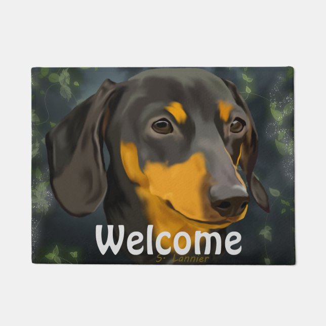 Black and Rust Dachshund Dog Doormat (Front)