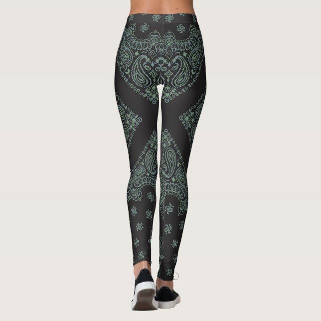 Black and Sage Bandana Boho Leggings (Back)