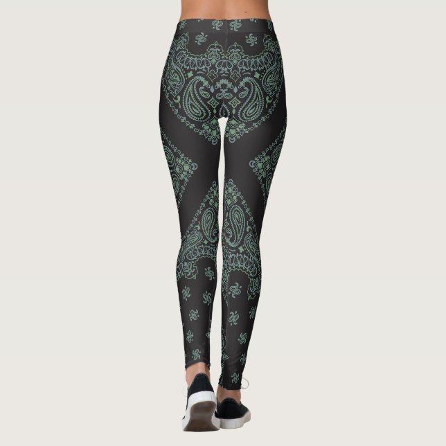 Black and Sage Bandanna Boho Leggings (Back)