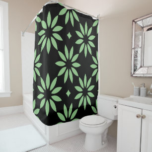 Black and Sage Green Big Flowers Shower Curtain