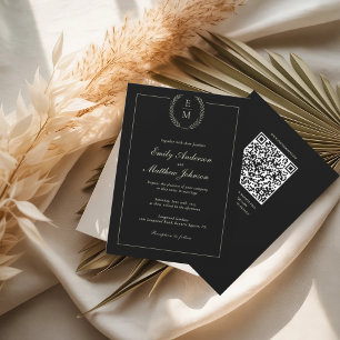 Black And Sage Wedding Invitation QR Code