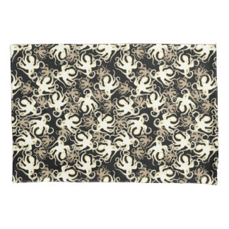 Black And Sepia Repeating Motif | Octopus Pattern Pillowcase