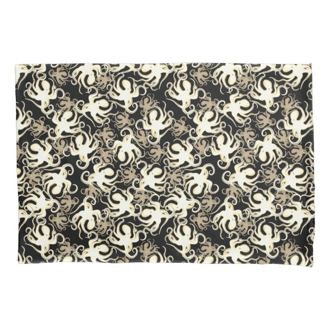 Black And Sepia Repeating Motif | Octopus Pattern Pillowcase (Front)