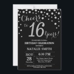 Black and Silver 16th Birthday Diamond Invitation<br><div class="desc">16th Birthday Invitation with Black and Silver Glitter Diamond Background. Silver Confetti. Kids Birthday. Boy or Girl Birthday. For further customisation,  please click the "Customise it" button and use our design tool to modify this template.</div>