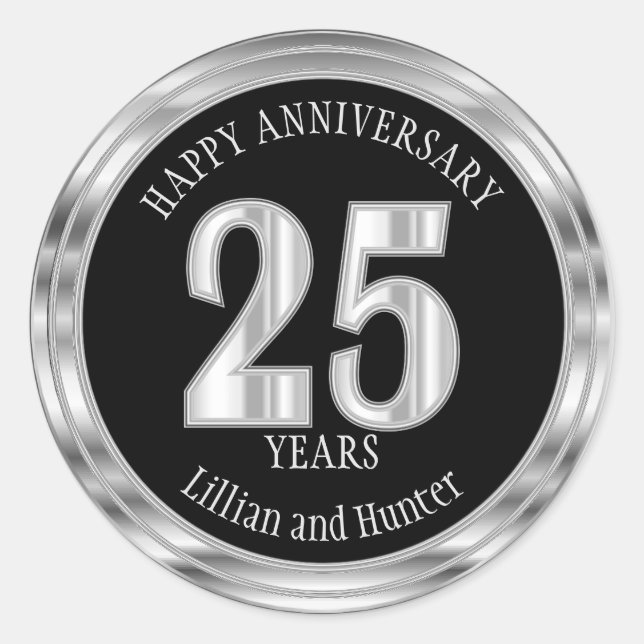 Black and Silver - 25 Years Classic Round Sticker (Front)