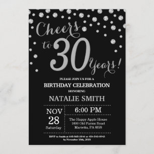 Black and Silver 30th Birthday Diamond Invitation