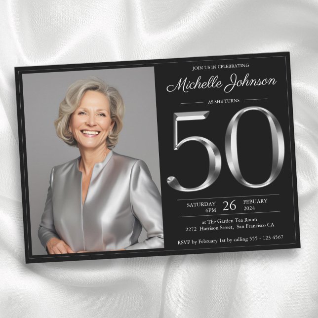 Black and Silver 50th Birthday Invitation (Black and Silver 50th Birthday Invitation)