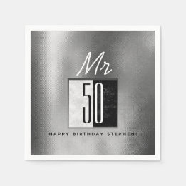 Black and Silver 50th Birthday Napkin