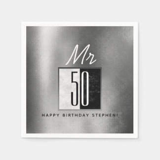 Black and Silver 50th Birthday Napkin