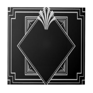 Black and Silver Art Deco Ceramic Tile. Tile