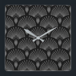 Black and Silver Art Deco Fan Design Clock<br><div class="desc">Classic Black and Silver Art Deco Peacock Fan Design Wall Clock.</div>