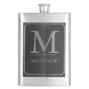 Black and Silver Art Deco Frame Hip Flask