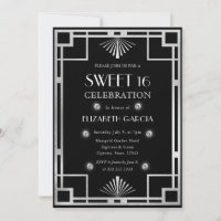 Black and Silver Art Deco Vintage Frame Sweet 16