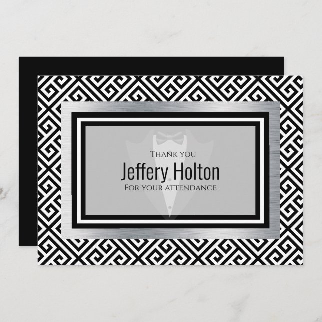 Black and silver Bachelor party Thank You Card (Front/Back)