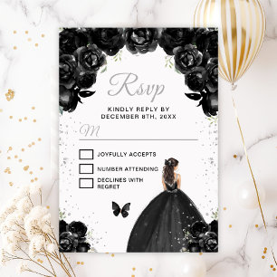 Black and Silver Brunette Hair Princess RSVP Card