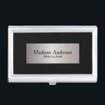 Black and Silver Business Card Holder<br><div class="desc">Professional Business Card Holders in a black background with DIY Text on a silver label. ⭐This Product is 100% Customisable. Graphics and/or text can be added, deleted, moved, resized, changed around, rotated, etc... ✔(just by clicking on the "EDIT DESIGN" area) Choose from different fonts and text colour! No additional fees...</div>